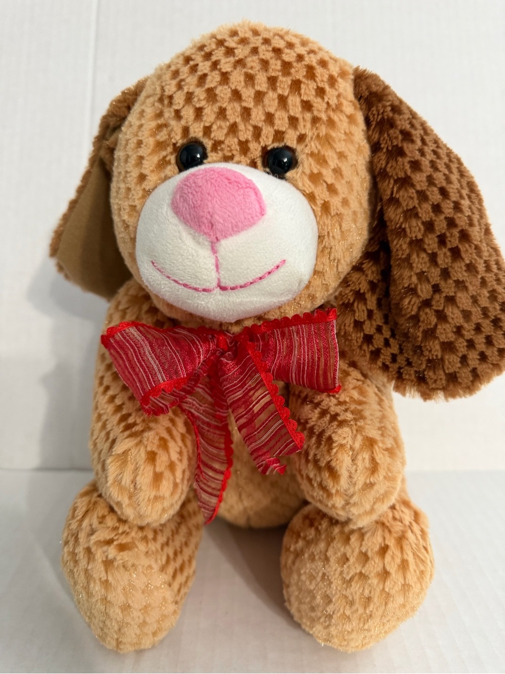 Publix Quilted Plush Brown Dog with Pink Nose and Red Bow